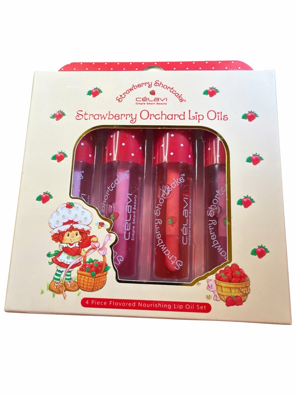 NWT Strawberry Shortcake x Celavi 4-Piece Lip Oil Set - Berry Flavored